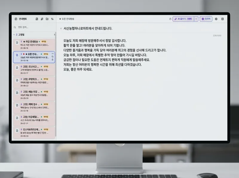 시간대별 스케줄 예약이 가능한 매장 안내방송 프로그램 관리 화면